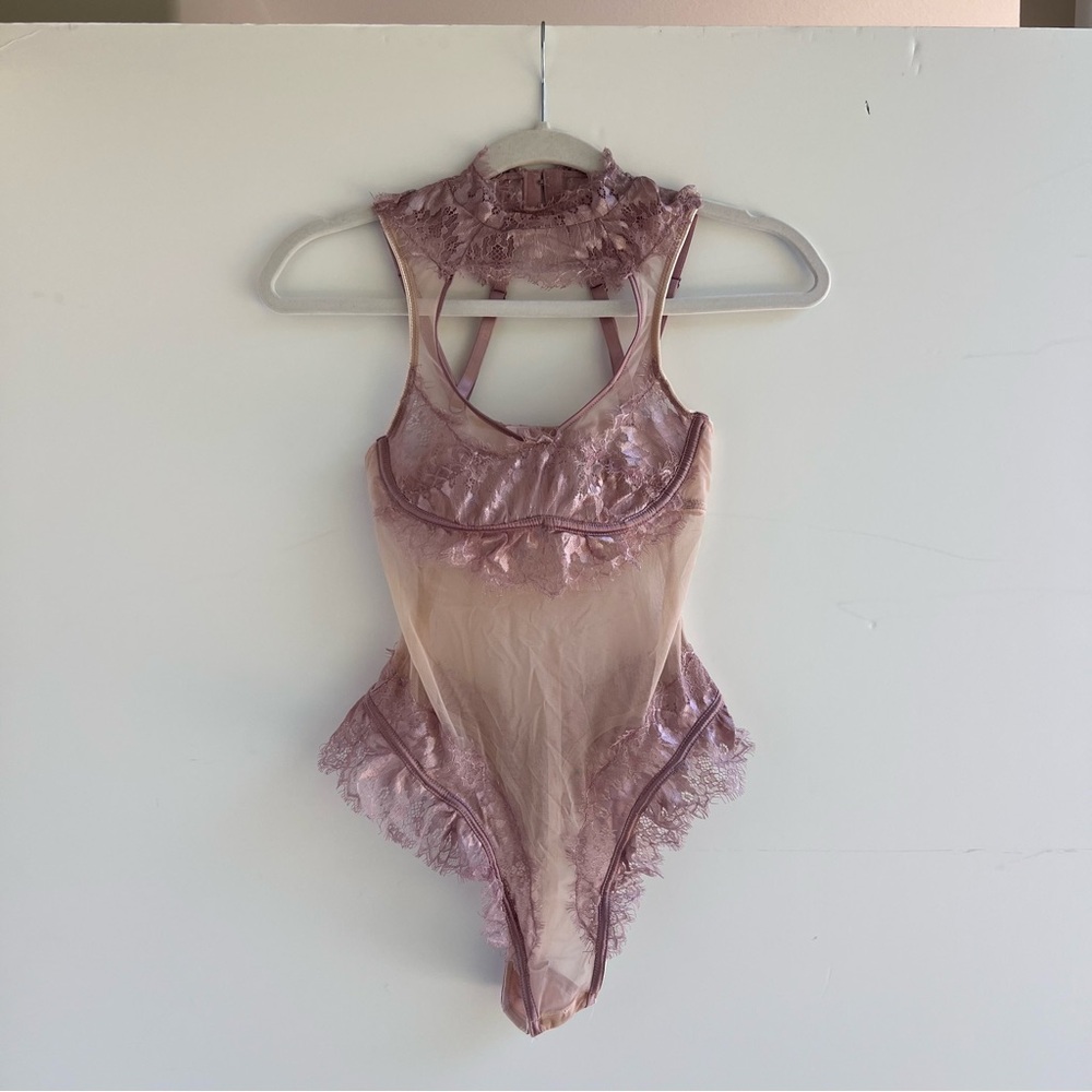 Lace Sheer Bodysuit in Pink